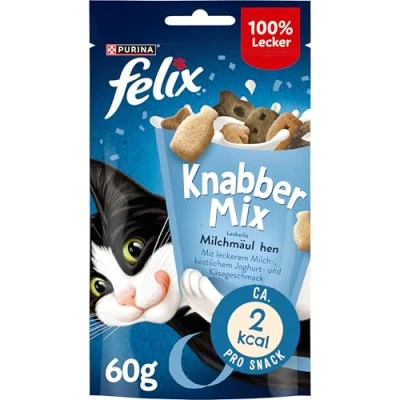 Abbildung von FELIX KnabberMix Milchmäulchen Katzensnack, Knusper Leckerlie Laktosearm, 8er Pack (8 x 60g)