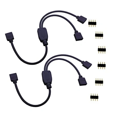 Abbildung von LITAELEK 2pcs LED Verteiler Kable 4 polig 1 zu 2 Strip Splitter Pin Connector RGB 5050 3528 2835 Steifen Verbinder Band Eckverbinder Stecker Stripe Anschlusskable 30cm, Schwarz