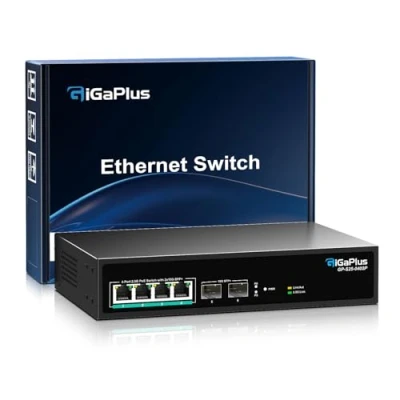 Abbildung von 6 Port 2.5 Gb Nicht Verwalteter PoE Switch mit 4*2.5G Base T Ports, 2*10G SFP+ Uplink, 802.3af/at (PoE+), 60Gbps Schaltkapazität, GigaPlus 2.5G für 2.5Gb NAS/PC, WiFi6 Router