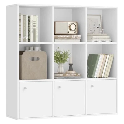 Abbildung von VASAGLE Bücherregal, Bücherschrank, Büro, mit 3 Türen, weiß
