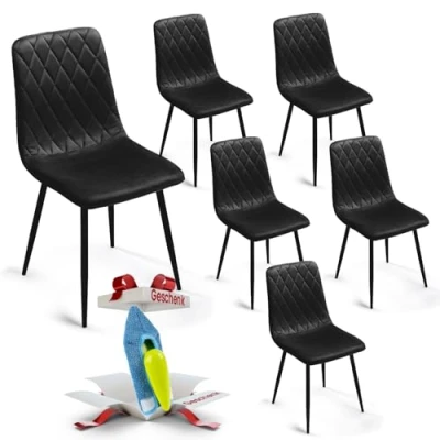 Abbildung von Esszimmerstühle 6er Set Schwarz Samt Metallbein Wohnzimmersessel Sessel Stuhl Edelstahl Küchenstuhl Schwarze Metallbeine Polyester