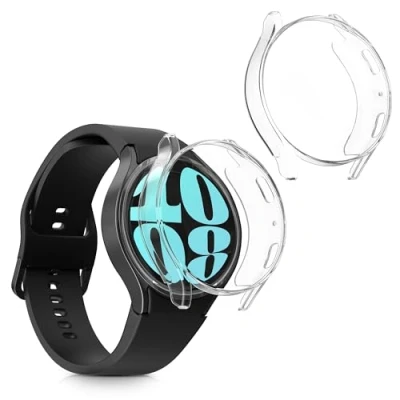 Abbildung von kwmobile 2X Schutzhülle kompatibel mit Samsung Galaxy Watch 6 44mm Hülle Fullbody Cover Set aus Silikon Transparent