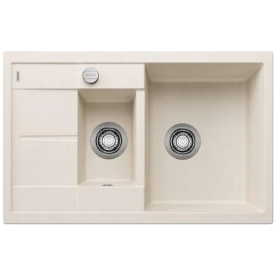 Abbildung von BLANCO METRA 6 S Compact Granitspüle aus SILGRANIT softweiß Einbauart: Einbau von Oben reversibel für 60 cm breite Unterschränke Großes Becken Reinigungsfreundliche Öberfläche
