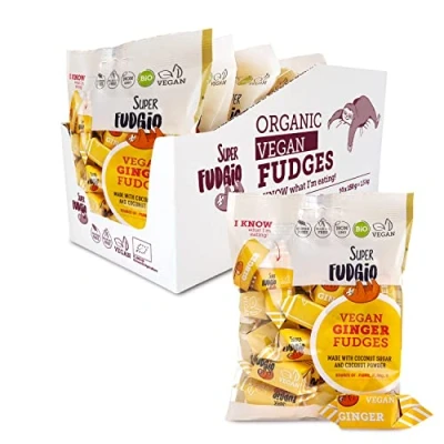 Abbildung von SUPER FUDGiO Organic Bonbons Ingwer Vegan und Glutenfrei Bio Karamellbonbons ohne Palmöl mit Kokosmilch Kokosnusszucker 10 X 150g Multipack