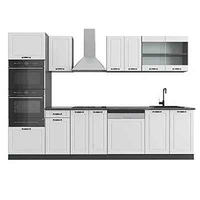 Abbildung von Vicco Küchenzeile R Line, Weiß Landhaus/Anthrazit, 300 cm mit Hochschrank, AP Anthrazit