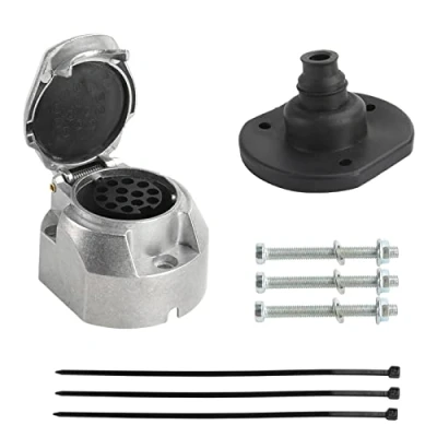 Abbildung von Qiping Wasserdicht Anhänger Steckdose 13 poliger Metall Adapter mit Dichtungen, Kabelbinder, Befestigungsschrauben, Aluminiumguss