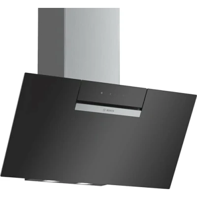 Abbildung von Bosch DWK87EM60 Serie 2 Schrägesse, 80 cm breit, Um &amp; Abluft, Made in Germany, LED Beleuchtung gleichmäßige Ausleuchtung, DirectSelect intuitive Bedienung, 3 Leistungs 1 Intensivstufe, Schwarz