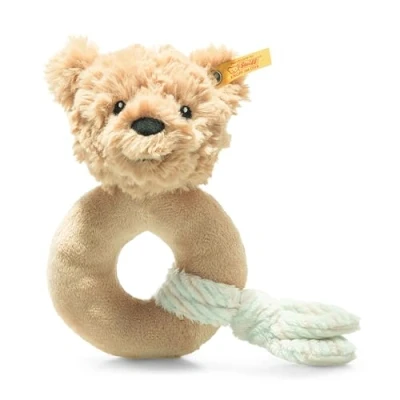 Abbildung von Steiff Kuscheltier Jimmy Teddybär Greifling mit Rassel, Süßes Stofftier, Jungen, Mädchen &amp; Babys ab 0 Monaten, Soft Cuddly Friends, Plüschtier 14 cm, Klein, Hellbraun, 242298