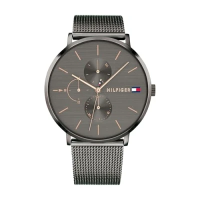 Abbildung von Tommy Hilfiger Damen 40mm Multifunktions Quarz Uhr Graues Zifferblatt, Armband aus Edelstahl Mesh, 3 Hilfszifferblätter, 3ATM Wasserdicht 1781945