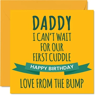 Abbildung von Stuff4 Lustige Geburtstagskarte für Papa Erstes Kuscheln Happy Birthday Karten vom Bump, süßes Vater Geburtstagsgeschenk, 145 mm x Spezielle Grußkarten Geschenk