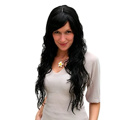 Abbildung von WIG ME UP 9333 2 Perücke schwarz schwarzbraun langhaarig Scheitel Wet Look ca.70 cm