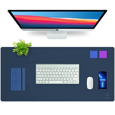 Abbildung von Upgrade Knodel Tischunterlage, Schreibtischunterlage, 90cm x 43cm PVC Leder Laptop wasserdichte Schreibunterlage für Büro oder Heimbereich, doppelseitig (Dunkelblau)