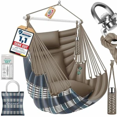 Abbildung von KESSER Hängesessel Haiti 150kg Traglast, Indoor &amp; Outdoor Hängestuhl (Hängeschaukel mit 2 Kissen, Tragetasche, Flaschenhalter Montage Set), 360 Hängematte Pflegeleicht, UV beständig Wasserfest