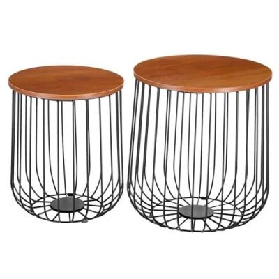 Abbildung von IDIMEX Couchtisch ERRANO in Wildeiche Dekor, Beistelltisch im praktischen 2er Set, Wohnzimmertisch als Metallkorb mit Deckel für Stauraum, Vintage Look