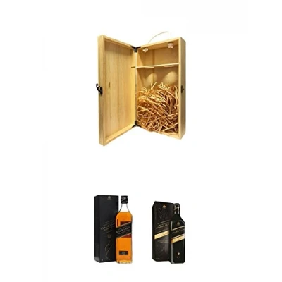 Abbildung von 1a Whisky Holzbox für 2 Flaschen mit Hakenverschluss + Johnnie Walker 12 Jahre Black Label 0,7 Liter Double