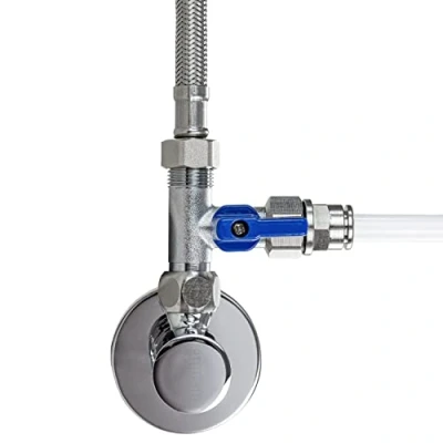 Abbildung von Absperrhahn, Absperrventil Adapter T Stück verschiedene Größen zum Anschluss von Wasserfilter Umkehrosmose, Side by Kühlschränke, Kaffeemaschine, Größe: (3/8 AG x 8 mm 3/8 ÜM)