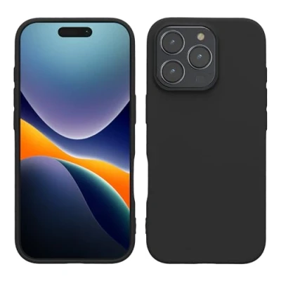 Abbildung von kwmobile Hülle kompatibel mit Apple iPhone 16 Pro weiches TPU Silikon Case Cover geeignet für kabelloses Laden Schwarz matt