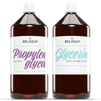 Abbildung von Belissia Glycerin (VG 99,5%) 1000ml E422 + &amp; Propylenglykol (PG 99,9%) E1520 Laborqualität, Kosmetik, Pharma, Lebensmittel, Vegan