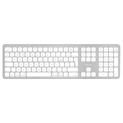 Abbildung von Macally BTWKEYMB UK, erweiterte Quick Switch Bluetooth Funk Tastatur für Mac, PC, iOS und Android, Ziffernblock, englisches QWERTY UK Layout, Alu Design