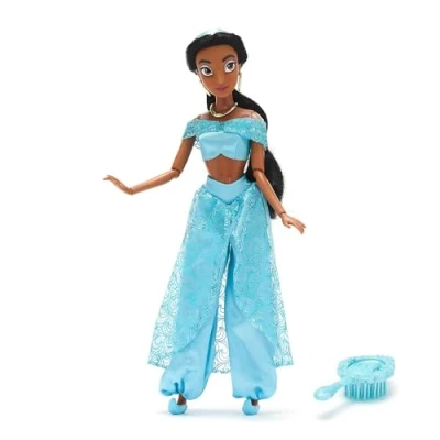 Abbildung von Disney Store Official Aladdin Jasmin Klassische Puppe 29 cm/11&quot; Voll bewegliche Prinzessinnen im königlichen Outfit Mit Spielzeughaarbürste Ab 3 Jahren geeignet