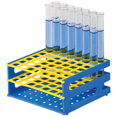 Abbildung von neoRack Polypropylen Zusammensteckbar Röhrchengestell für 7 x Plätze 16mm Gefäße, Blau/Gelb