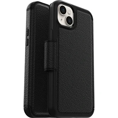 Abbildung von OtterBox Strada Hülle für iPhone 14 Plus, stoßfest, sturzsicher,Premium Lederfolio mit zwei Kartenhaltern, 3x getestet nach Militärstandard, Schwarz, Keine Einzelhandelsverpackung