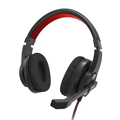 Abbildung von Hama Headset mit Mikrofon (kabelgebundene Kopfhörer USB A Anschluss, Aux, Stereo Headphones Kabel, Over Ear PC Mikrofonarm und Neckband, 2m Audiokabel) schwarz