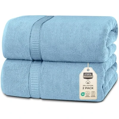 Abbildung von Utopia Towels Luxuriöses Jumbo Badetuch, 2 teilig, 600 g/m², 100% ringgesponnene Baumwolle, sehr saugfähig und schnell trocknend, extra großes Badetuch weiches Handtuch in Hotelqualität (89,9 x