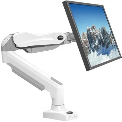 Abbildung von HUANUO Monitor Halterung Für 13 Bis 32 Zoll Bildschirme, Arm Mit Gasfeder in Weiß, Verstellbarer Monitorständer 9 Kg Schwere Computer Vesa Klemme Und Tülle