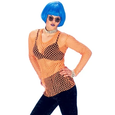 Abbildung von Metamorph Kostüm Netzhemd Neon orange, Netzshirt im trashigen 80er Jahre Look