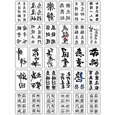 Abbildung von 30 Blatt Chinesische Schriftzeichen Tattoo Aufkleber Totem für Männer und Frauen klein frisch künstlerisch
