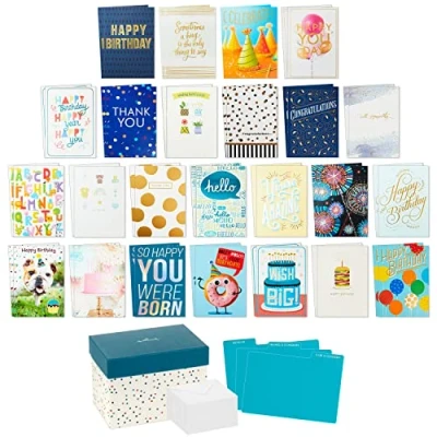 Abbildung von Hallmark Grußkarten Sortiment für alle Anlässe 48 Karten und Umschläge mit Organizer Box (gepunktet) Geburtstag/Babyparty/Trauer/Denken an Sie Dankeskarten