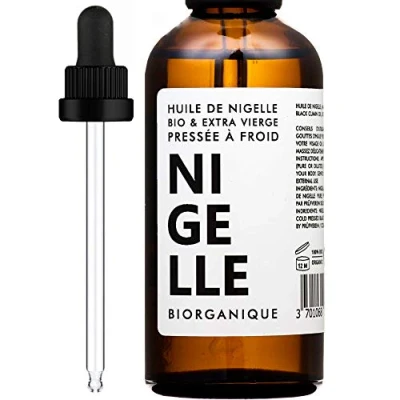 Abbildung von Schwarzkümmelöl Bio für Haut &amp; Haar 100% Bio, Rein, Natürlich Kaltgepresst in Amber Glas Flasche (100ml Französisch)
