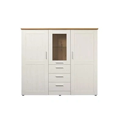 Abbildung von trendteam Vitrine Kommode Beistellschrank Vitrinenschrank Weiß/Braun 159x140x41cm