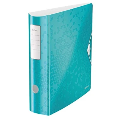 Abbildung von Leitz Qualitäts Ordner 180 Active WOW, 5er Pack, A4, breit, Abgerundeter Rücken, 8,2 cm Gummibandverschluss, Leichtes Polyfoam, Plastik Ordner, WOW Serie, Eisblau, 11060051