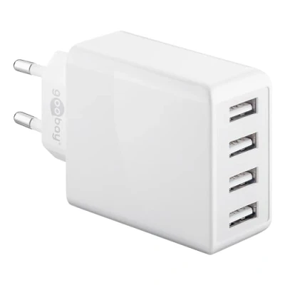 Abbildung von goobay 44962 4 fach USB Ladegerät 30W / Netzteil mit Eingängen kann Handy, wie Iphone, Samsung, Tablets laden Ladestecker Adapter für A Ladekabel weiß