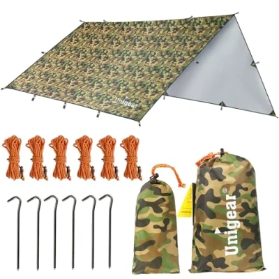 Abbildung von Unigear Tarp Rain Fly Regenschutzplane, wasserdicht, Wanderschuppen, faltbar, leicht, für Camping und Schutz vor Regen, Schnee Sonne