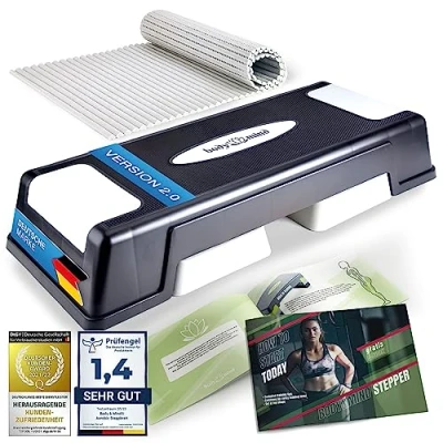 Abbildung von Body &amp; Mind Stepper Aerobic Steppbrett (Elite Board, Mehrstufig), Anti Rutsch Matte