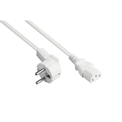 Abbildung von Good Connections Netzkabel 3 m Schutzkontakt Stecker Typ E+F (CEE 7/7, gewinkelt) an C13 Kaltgerätebuchse (gerade) KUPFERLEITER CU 1,00 mm² KALTGERÄTE Kabel für PC, Monitor, u.v.m. WEISS