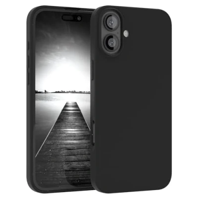 Abbildung von EAZY CASE Premium Silikon Handyhülle kompatibel mit iPhone 16 Plus Slimcover Kameraschutz und Innenfutter, Silikonhülle, Schutzhülle, Bumper, Handy Case, Hülle, Softcase, Schwarz