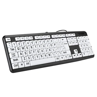 Abbildung von Goshyda Tastatur für alte Menschen Großdruckschlüssel Computer ältere USB mit Kabel sehbehinderte Personen Sehbehinderung(Schwarz)