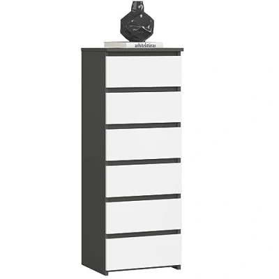 Abbildung von Home Collective Kommode 40 cm breit Holz Highboard Sideboard für Flur Schlafzimmer Wohnzimmer (Mehrzweckschrank Schrank schmal mit Schubladen), Kinderzimmer Organizer, 109 hoch 6 Schubladen Graphit weiß