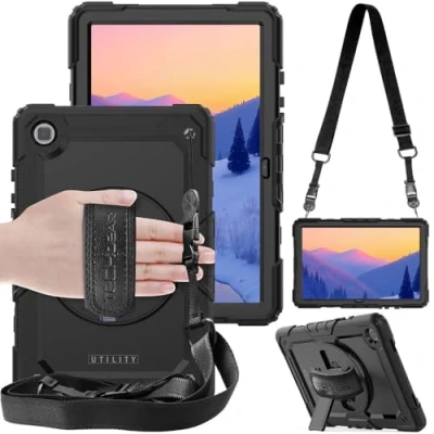 Abbildung von TECHGEAR Utility Hülle Kompatibel mit Samsung Galaxy Tab A7 10.4 (SM T500/SM T505) Robust Stoßfest Outdoor Schutzhülle 360 Grad Schwenkständer, Hand Schultergurt Eingebaut Bildschirm Schwarz