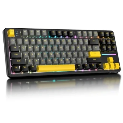 Abbildung von ATTACK SHARK X87 80% kabellose mechanische Gaming Tastatur, BT5.0/2,4G/USB C Hot Swap Dichtung, RGB Beleuchtung, 4000mAh Akku, vorgeschmierter Linearschalter, OEM PBT Tastenkappe für PC/MAC Schwarz