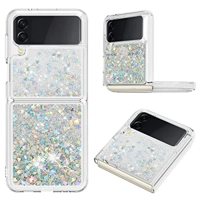 Abbildung von KBIKO zxl Kompatibel mit Samsung Galaxy Z Flip 3 Hülle, [Silver Back] Mädchen Glitzern Kratzfest Leicht Cover Silikon Anti Fingerabdruck Schutzhülle für 3.Silver YBL