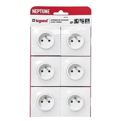 Abbildung von LEGRAND Elektrische Wandsteckdose mit Erdung Neptun Steckdose 2P + T Monoblock Befestigung Krallen/Schrauben Weiß 6 Stück