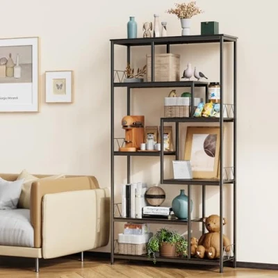 Abbildung von Bealife Bücherregal, 5 Etagen, Bodenstehendes Offenes Bücherregal für Wohnzimmer, Büro, Arbeitszimmer (Schwarz)