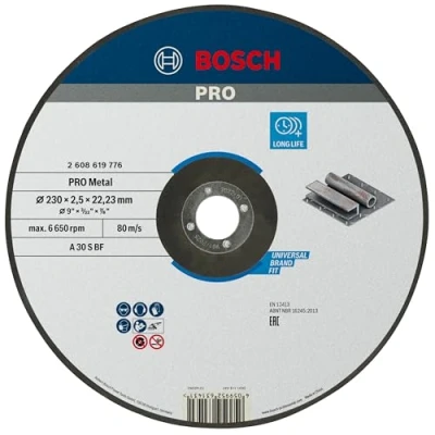Abbildung von Bosch 1x PRO Metal Longlife Trennscheibe für große Winkelschleifer und 22,23‑mm Bohrung (für Stahl, Ø 230 mm, Professional Zubehör Großer Winkelschleifer)