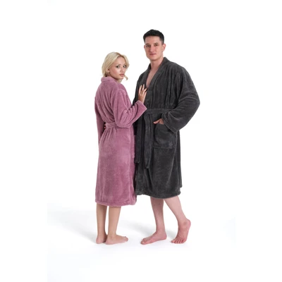 Abbildung von my home Unisex Bademantel Lillou Kimono, Midilänge, Microfaser, Kimono Kragen, Gürtel, weiche und kuschelige Qualität, für Damen Herren, XS 3XL