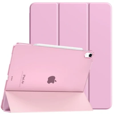 Abbildung von TiMOVO für iPad Air 13 Zoll Hülle M2 2024, Schlanke 13&quot; (M2), Unterstützt Touch ID, Auto Schlaf/Aufwach Schutzhülle mit Transluzent Rückhülle, Hülle, Blumen Rosa